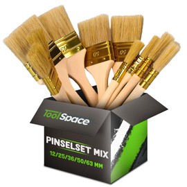 ToolSpace - Brush Set - 12/25/36/50/63 mm - Flat Brush in Various Sizes for Painting - Complete Set for Home and Professional Painters, Natural Bristle Brush for DIY, Wall and Furniture Painting,