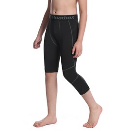 Roadbox Boys One Leg 3/4 Compression Pants 2 Pack - Basketball Tights for Gym Athletic Base Layer Leggings