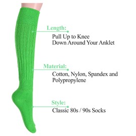 sockfun Novelty Slouch Socks for Women Girls, Slouchy Socks Scrunch Socks Women 80S90S Socks Gifts Cotton Long High Tube Boot Socks for Women Girls Green Socks