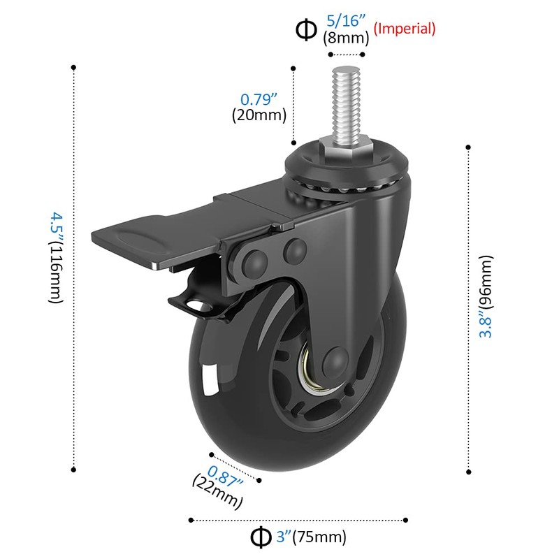 3" Swivel Stem Caster wheels Set of 4 (2 Castors