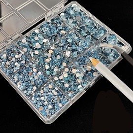 12 Grid Blue Nail Art Rhinestone 3D Nail Charms Rhinestones Round Crystal Gems Flatback for Women DIY Jewelry Making Mixed Sizes Resin Nail Charms