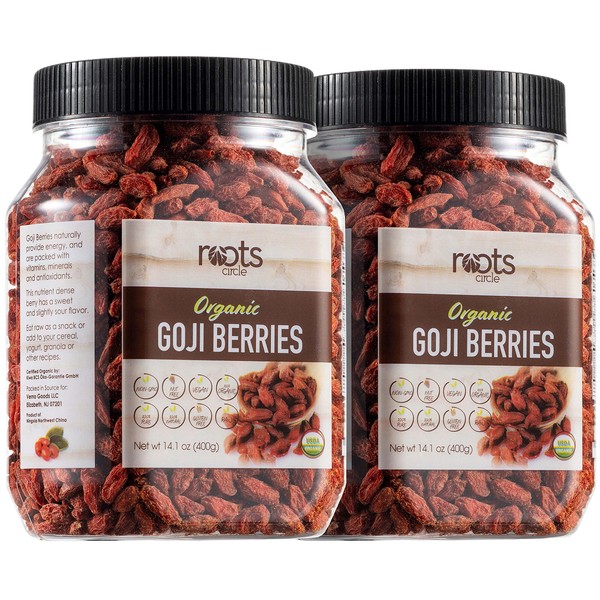 Roots Circle USDA Organic Dried Goji Berries 14.1 oz Jar 2 Pack | Bulk Supply of Goji Berry Fruit Superfood | Naturally Rich in Antioxidants to Support Healthy Skin | Raw, Natural, Vegan, Non-GMO, Kosher
