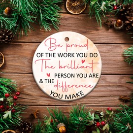 SHINFAM Personal Caregiver Ornament Ceramic for Christmas Tree Decorative, Personal Caregiver for Women Men, Funny Xmas Tree Hanging Ornament Round Ceramic Present Home Décor