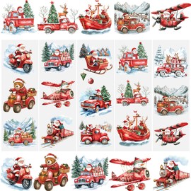 WANDIC 5 Sheets Christmas Rub on Transfer Stickers, Furniture Transfer Stickers Red Truck with Winter Snow Pattern for Scrapbooking, Present Boxes,Holiday Decorations,10 * 30cm