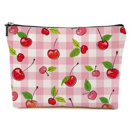 DHKG Cherry Makeup Bag Coquette Aesthetic Cosmetic Bag Cherry Gifts for Women Girls Friend Daughter Cherry Themed Gifts Travel Organizer Zipper Pouch Graduation Birthday Friendship Gifts