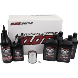 Klotz 20W/50 Synthetic Motor Oil Change Kit for Evolution Sportster 1986-2022, Primary Chain Case Lubricant, 1 Chrome Filter, 2 Cometic Drain Plug O-Rings – 4 Quart Premium Kit