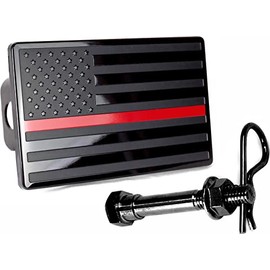 5"x3" American Black Flag Metal Hitch Cover (Fits 2" Receiver, Black with Red Line)