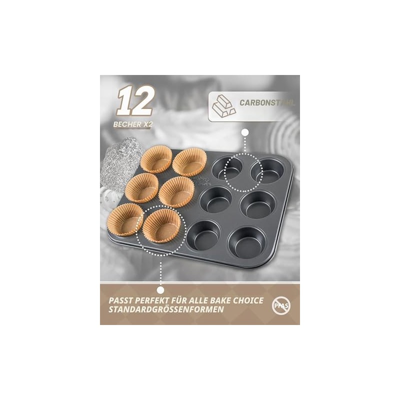 Bake Choice Standard Muffin Mould for 12 Moulds, Contains 100