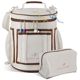 Crochet Bag Organizer – Durable Knitting Bag, Yarn Organizer for Crochet Accessories and Supplies, Canvas Yarn Bag, Crochet Organizer with Accessories Case, Yarn Storage Organizer – Warm Gray