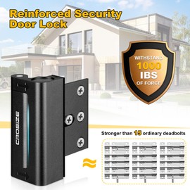 Home Security Door Lock, Upgraded Metal Door Reinforcement Lock, 3" Withstands 1000 lbs of Impact for Inward Swing Doors, Defender Door Locks for Kids Safety, Prevent Unauthorized Entry (Black)