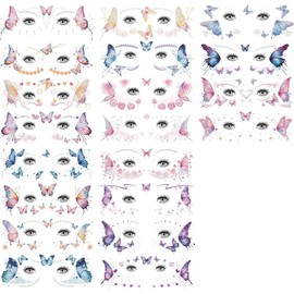 Jaczora Kit De 20 Hojas De Maquillaje De Hadas Con Purpurina Para Tatuajes, Gemas Para El Rostro De Hadas, Accesorios Para Mujeres, Tatuajes Temporales Con Cara De Mariposa, Pegatinas Para Ojos, Regal