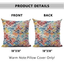 eshabear Pillow Cover 18x18 Inch Home Decor Geometric Texture Pattern with Watercolor Effect Cotton Linen Throw Pillow Case Cushion Cover for Sofa Couch(18x18, Geometric Color tie Dyeing)