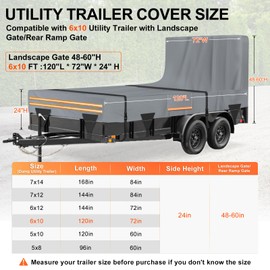 6 x 10 All-Weather Protection Utility Trailer Cover, Light Gray