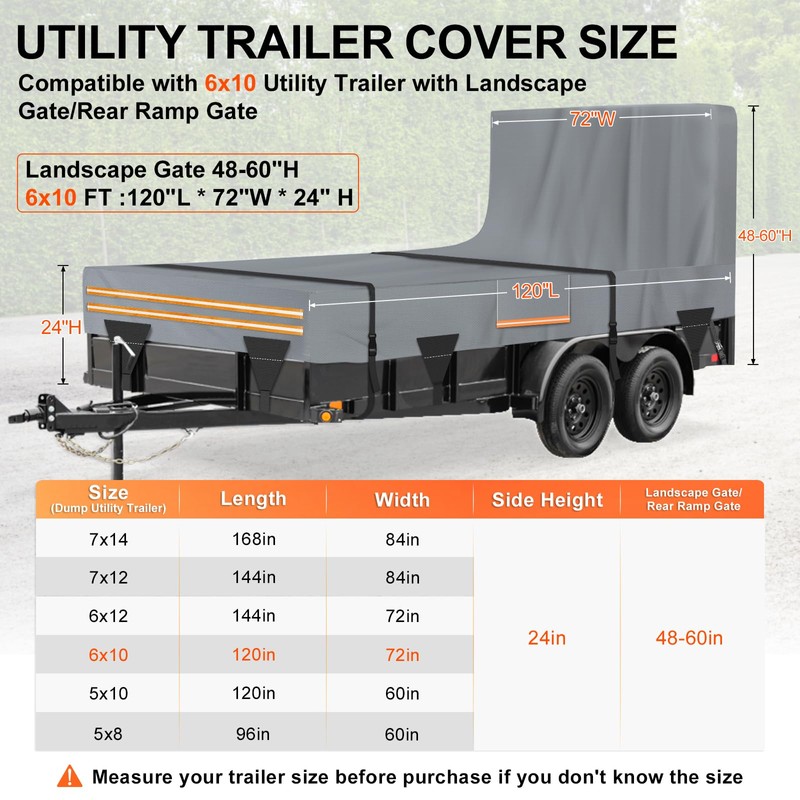 6 x 10 All-Weather Protection Utility Trailer Cover, Light Gray