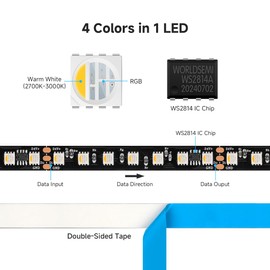 BTF-LIGHTING 5050SMD WS2814 RGBW 4-in-1 IC Addressable LED Strip RGB+Warm White 5M 84LEDs/m DC24V Black PCB IP30 Not Waterproof Dreamcolor for Indoor Home Decoration DIY Project (Strip Only)
