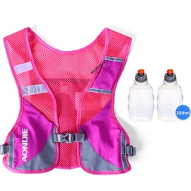 AONIJIE 5L Running Vest for Women & Men, Reflective Hydration Backpack, Lightweight and Adjustable Hydration Pack for Outdoor Sports, Cycling, Climbing and Hiking (rose and 250ml bottle)