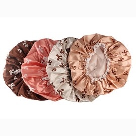 4Pcs Shower Caps, Double Layer Waterproof Hair Cap for Women, Washable Elastic Bathing Hat Reusable Shower Bonnet Bath Caps for Spa Salon Home Use