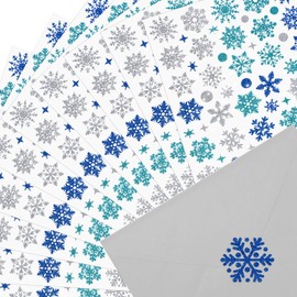 10 Sheets Christmas Envelope Seal Stickers Glitter Snowflake Stickers Labels Christmas Snowflake Sticker Xmas Snowflake Dot Envelope Sticker Seals for Christmas Card Envelope Box Decoration (Blue)
