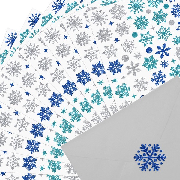 10 Sheets Christmas Envelope Seal Stickers Glitter Snowflake Stickers Labels