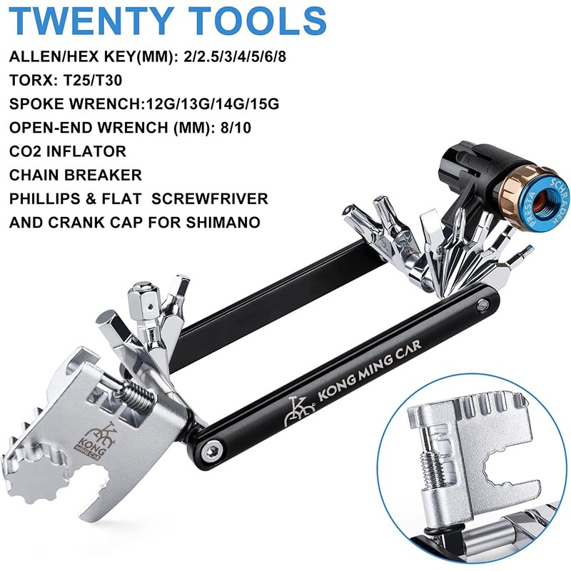 Kadacha 20 in 1 Bicycle Multifunctional Tool with CO2 Inflator
