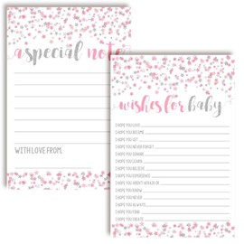 Pink & Silver Twinkle Little Star Girl Baby Wishes Cards 20, 4"x6" - Great Keepsake and Fun Activity for Baby Showers - Wishes for Baby Keepsakes Last Generations - Fill-In, Double-Sided Cards