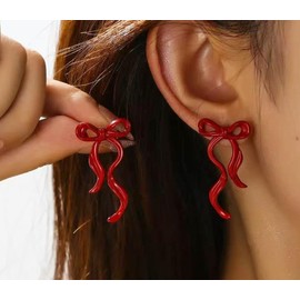 LKingel Bow Earrings for Women Red Bow Stud Earring Elegant Ribbon Earring Christmas Decorations Xmas Holiday Earring Jewelry Stocking Stuffers Christmas Outfits for Women 2025 Ribbon Dangle2