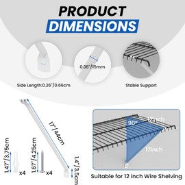 MILYARD 4 Pcs 12 Inch Wire Shelf Brackets, White Metal Closet Support Brackets for Wire Shelving (Included Screws and Anchors)
