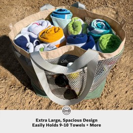 STOVER Bolso grande de malla para playa, día festivo, compras y viajes con bolsa de almacenamiento para mujeres, hombres y familias (verde), Verde, X-Large