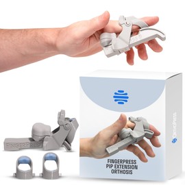 FingerPress PIP Extension Orthosis Made in USA by OrthoPress | Finger Straightener Splint For Bent Fingers, Flexion Contractures| Adjustable Joint Stretcher Device | Large/Gray