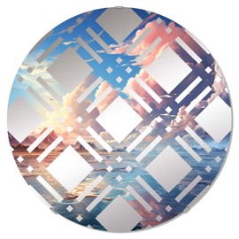 DesignQ Pastel Aqua Skies - Clouds Plaid Landscapes - 32 Inches - Round Decorative Wall Mirror for Bathroom, Bedroom, Entryway, Living Room, Vanity Room and Modern Décor