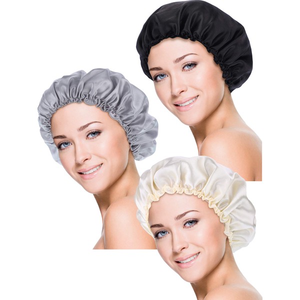 Blulu Pack of 3 Satin Sleeping Bonnets, Night Headwear, Soft Hair Turbans for Women and Girls -