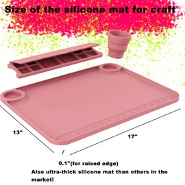 Svartur Silicone Painting Mat with Cup and Palette Removable, 17"X13" Thick Silicone Art Mat for Craft with Raised Edge for Resin DIY Making, White