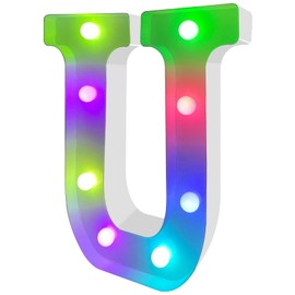 ENSHUI Colorful Light Up Letters Marquee Letter Lights, LED Letters with Lights, Battery Powered Auto Color Changing Lighted Letter Signs for Party, Birthday, Table, Girl's Room, Wall Decoration U