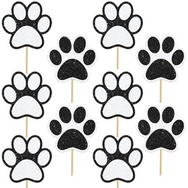 umoni Paw Centerpiece Sticks Double-sided Glitter Dog Paw Print Party Decorations 12PCS Black White Puppy Table Toppers for Baby Shower Boys Girls Pets Birthday Party Supplies