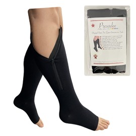 Presadee Original Open Toe 20-30 mmHg Firm Compression Circulation Zipper Socks, Negro, 4 X-Grande