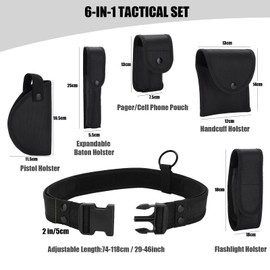 KEESIN 6 in 1 Utility Tactical Belt Multifunctional Outdoor Belt Bag Patrol Equipment for Police Station Security Hunting with 5 Component Bags (Black)