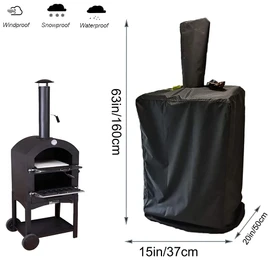 FLR 63 Inch Outdoor Pizza Oven Cover,BBQ Grill Cover Patio Pizza Oven Rain Cover, Heavy Duty Dust-Proof Weather Resistant Polyester Fabric BBQ Protective Cover-Black (63x15x20in)
