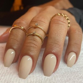Nude Press on Nails Medium Coffin Nails,Glue on Nails Medium Length,Fake Nails Square Nails Press on,Short Acrylic Nails False Nails,Static Nails Trapezoid Shaped,Gel Nails Stick on Nails in 24 PCS
