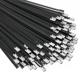Wisyurt 100Pcs Metal Zip Ties Black Cable Tie 11.8 Inch 304 Stainless Steel for Machinery, Vehicles, Farms, Cables