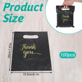 Zelphvt 100 Pcs 5.7✕7.6 Inch Small Thank You Bags Black Thank You Bags Plastic Shopping Bag with Handles for Small Business Retail Boutique Gifts Stores(Black)