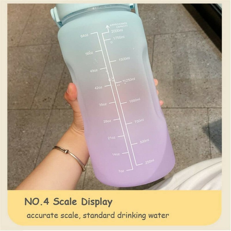 2L Sports Water Bottle Large Capacity Straw Time Motivational Fitness