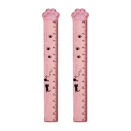 HugeDE 2 Pcs 15cm Pink Transparent Plastic Cat Paw Straight Ruler
