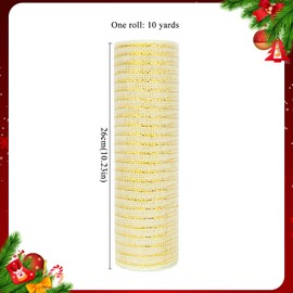 Christmas Ribbon, Metallic Foil Mesh Ribbon for Wreath Christmas Tree, Poly Mesh Ribbon Christmas Ribbon Deco Mesh Rolls for Wreath Christmas Tree DIY Gift Party Wrapping Craft A9SDWSJ (Gold)