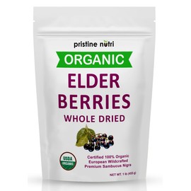 Organic Elderberries Dried Bulk | Whole European Elderberry Dried, Wildcrafted All Natural | Non-GMO, Non-irradiated | Immunity Booster Antioxidants and Vitamins | Make Syrup, Tea | 1 lb (16 oz)