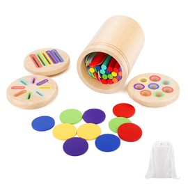 TNEDFOD Montessori Toy from 1 Year, 3-in-1 Wooden Toy Children's Colour Sorting Game, Colours and Shapes Sorting Game for Girls Boys Baby Motor Skills Toy from 1 2 3 Years
