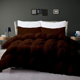 Eastern King | Brown 3 PC Best Comforter Set 100% Egyptian Cotton 500 GSM Goose Down Pinch Pleated Comforter Set Ultra Soft, Fluffy Baffle Box Pin Tuck Comforter with 2 Pillowshams