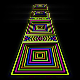 Haull 118 x 39 Inch Neon Light up Dance Floor Glow in The Dark Runner UV Reactive Blacklight Floor Aisle Runner Decor Wall Props for 80s 90s Neon Birthday Party Decorations(Square)