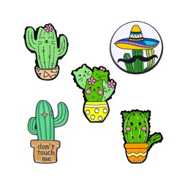 5Pcs Cartoons Cactus Enamel Brooch Pin Set, Cute Enamel Lapel Cartoon Brooch Pin, Badges Brooch for DIY Clothes T-shirt Jackets Bags Backpacks Lapel Pin Set, Metal, no gemstone