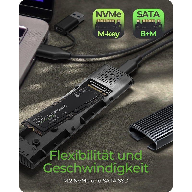 ICY BOX M.2 SSD/NVMe Enclosure, USB 3.2 (10Gbps), Tool Free,