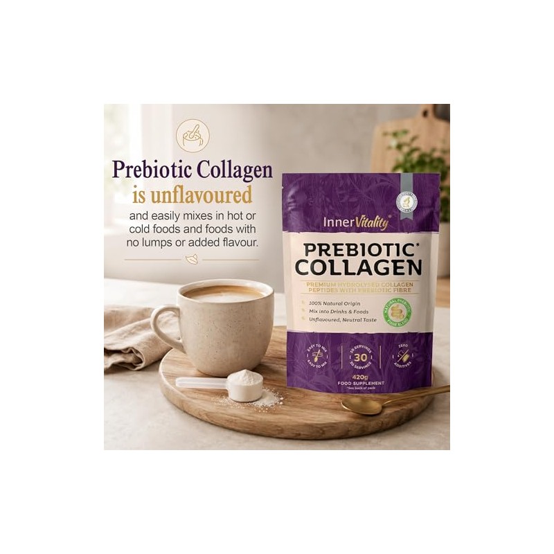 Prebiotic Collagen Powder - 420g Hydrolysed Collagen Peptides & Prebiotics